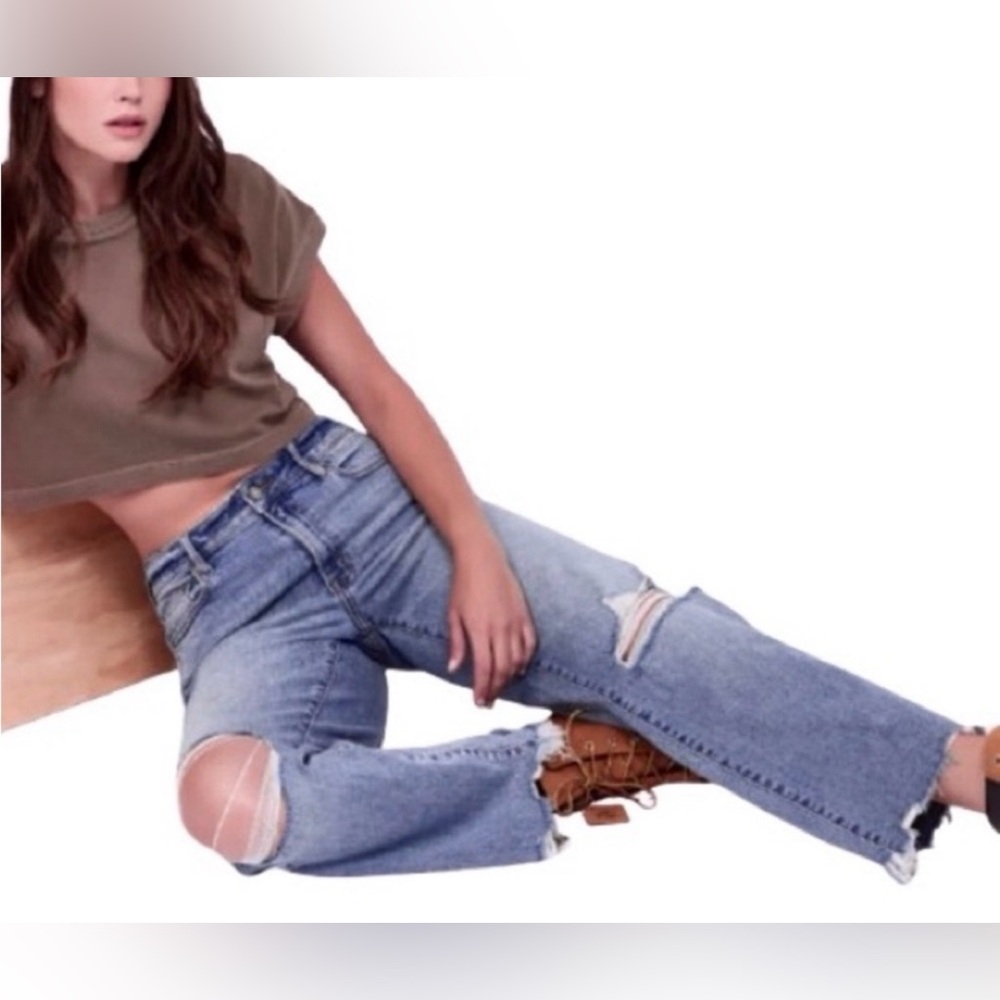 Hidden Denim Zoey Medium Wash Mom Fit Distressed Jeans Ankle Wide Leg EUC